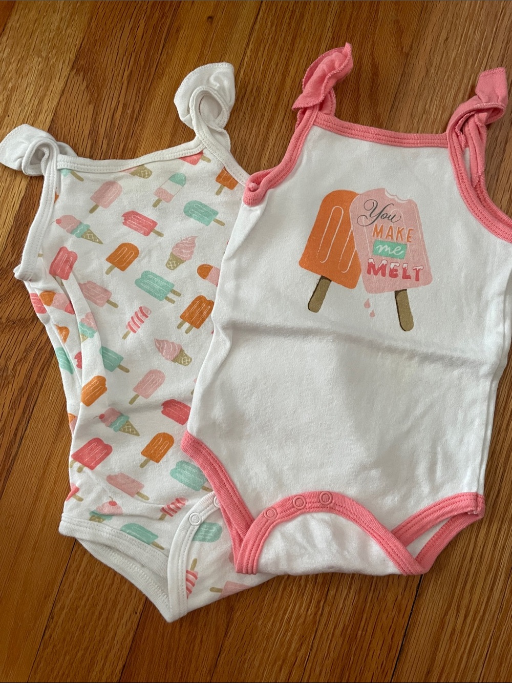 Girls Ice Cream Print One-Piece Bodysuit with Pink Trim